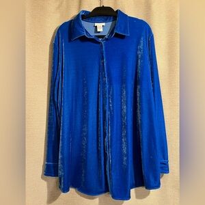 Soft surroundings Blue Velvet Button Up Blouse Tunic